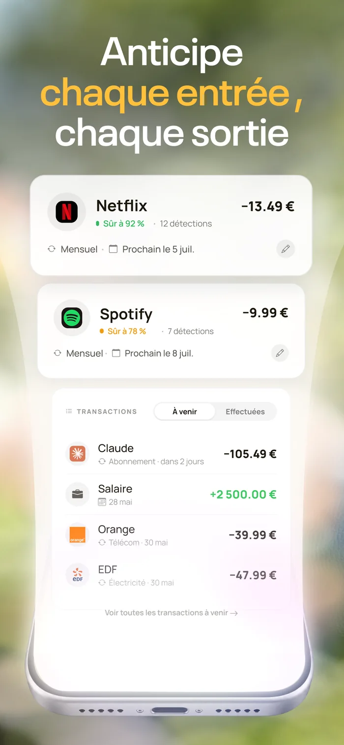 Abonnements détectés et transactions à venir